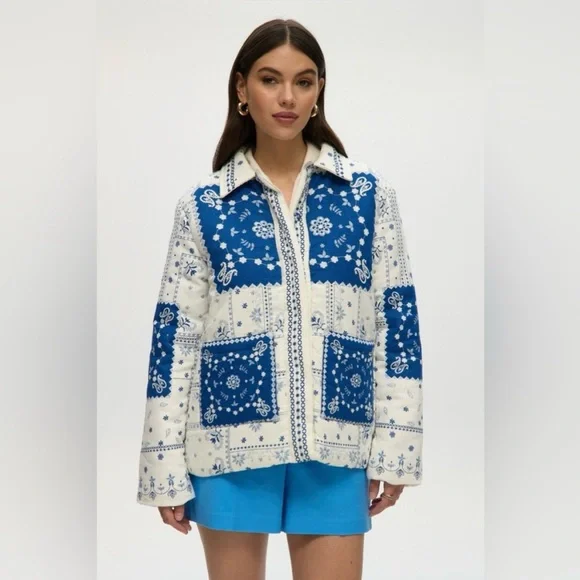 Caroline Constas Navy and Cream Patterned Jacket